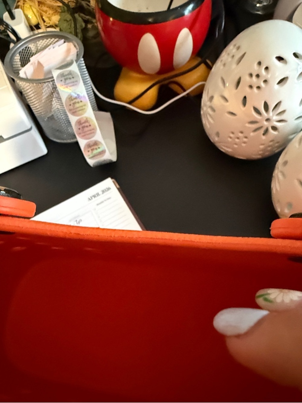 Vibrant Orange Everyday Tote with Decorative Accents - Picture 2 of 3